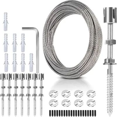 Produktbild von Jopassy 12M Rankhilfe Edelstahl Unterstützung für Kletterpflanzen, komplettes Drahtseil Stahlseil Set mit Wandhalterung und Seildurchmesser 3 mm