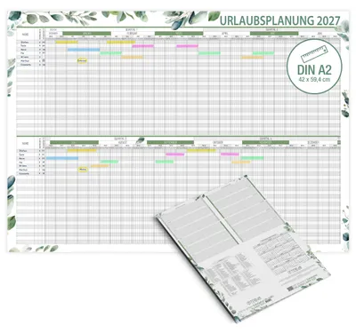 Produktbild von Urlaubsplaner 2027 A2 Wandplaner Eukalyptus – 25 Mitarbeiter, Jahresübersicht
