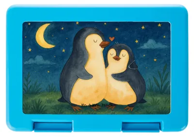Produktbild von Mr. & Mrs. Panda Snackbox Pinguine Einschlafen Design - Weiß - Geschenk, Bento Box, für Partner, Valentinstag, Frauen, Vorratsbehälter, Ehefrau, Freundin, Schulbrotdose