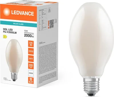 Productafbeelding van LED-lamp, HQL, LED FIL, 13W/840, 2000 lumen (equivalent van 50W), IP65, E27, 360°, 25000 uur, filament, energie-efficiëntieklasse D