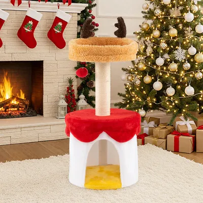 Immagine prodotto di COSTWAY 80cm tiragraffi per Natale, albero per gatti con grotta per gatti, lettino con corna, tiragraffi in sisal e pallina, tiragraffi per gatti per interni colorati