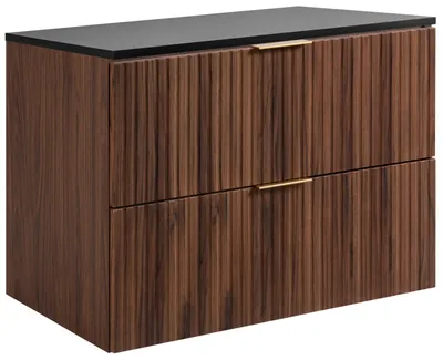 Immagine prodotto di Mobile sospeso da bagno con piano lavabo, noce/nero, 80 x 58,6 x 46 cm