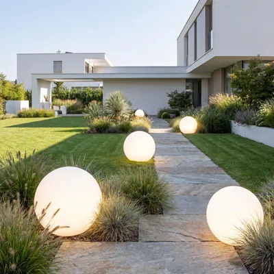 Produktbild von Kugellampe mit Kabel Stecker Weiß IP65 inkl. E27 LED 6500 K tageslichtweiß Ø 30 cm runde Wegeleuchte Haus Garten Terrasse Lampe