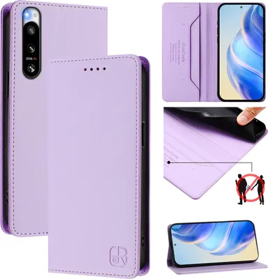 Produktbild von Lederhülle für Sony Xperia 5 IV Hülle Flip Brieftasche Kartenfächern Ständer Schutzhülle Violett