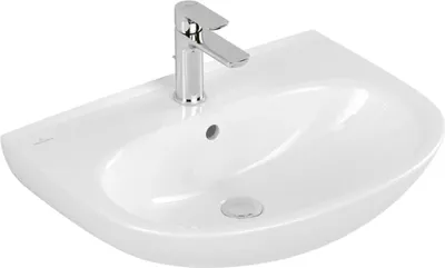 Produktbild von Villeroy & Boch Waschbecken O.novo, 4A4060, 600 x 460 mm, Oval, Becken mittig, 1 Hahnloch (mittig, durchgestochen), mit Überlauf, Weiß Alpin, 1 Stk.