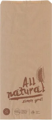 Produktbild von 1000 Bäckerfaltenbeutel 427 16+6x36 cm Kraftpapier braun Motiv „All Natural“