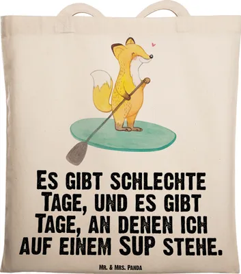 Produktbild von Mr. & Mrs. Panda canvas tasche Fuchs Stand Up Paddling - Transparent - Geschenk, SUB, Paddle Boarding, Tote Bag, Subben, Stoffbeutel, Jutebeutel, Tragetasche, Schultasche