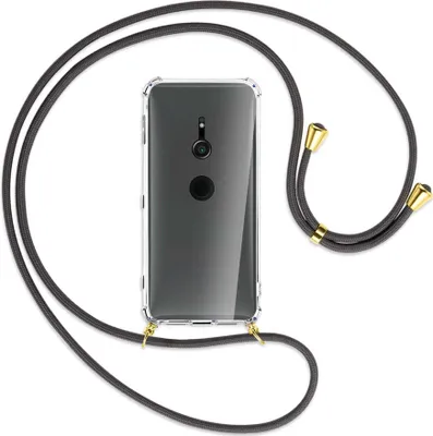 Produktbild von Handykette Backcover-Schutzhülle mit Band (Metall goldfarben) für Sony Xperia XZ2 - dunkelgrau