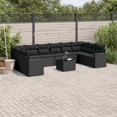 Produktbild von 11-tlg. Garten-Sofagarnitur mit Kissen Schwarz Poly Rattan 3251812