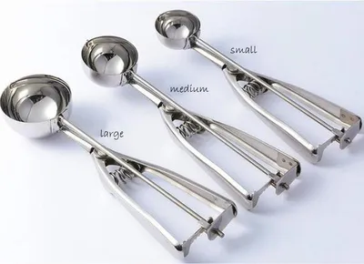 Produktbild von Eisballzange | Eisportionierer | Oliebollen-Kugel | Portionslöffel | Set 3 Stück | 40, 50 und 60 mm | 4, 5 und 6 cm