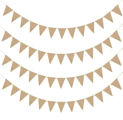 Produktbild von Wimpelkette Jute 14M mit 52 Dreiecksflaggen für Hochzeiten, Geburtstage, Weihnachten, Boho, Vintage, Retro Dekoration