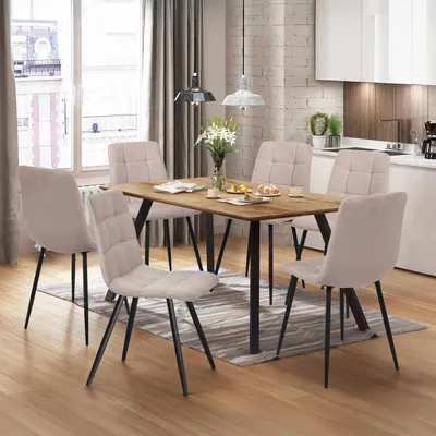 Image de Table de repas 140x80 BERGEN chêne + 6 chaises BERGEN beige