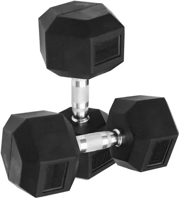Produktbild von Sporttrend 24® Hexagon Hantel 1-50KG, Paar, verchromter Griff | sechseckige Kurzhantel, rutschfeste Kompakthantel, gummierte Hex Hanteln (2x20KG)