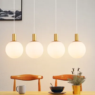 Immagine prodotto di ZMH lampada da tavolo a sospensione lampada a sospensione in vetro E27 lampada a sospensione a 4 fiamme lampada da cucina a sospensione altezza regolabile lampadario d'oro per soggiorno pranzo