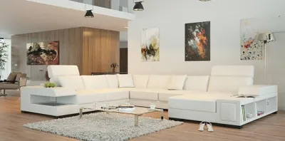 Produktbild von Ecksofa U Form Sofa Couch Polster Ecksofa Wohnlandschaft Ledersofa Badra "Weiß"