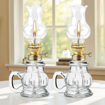 2er-Set Glaskerosinlampen, Vintage-Öllampen, 19 cm, für Wohnzimmer & Garten