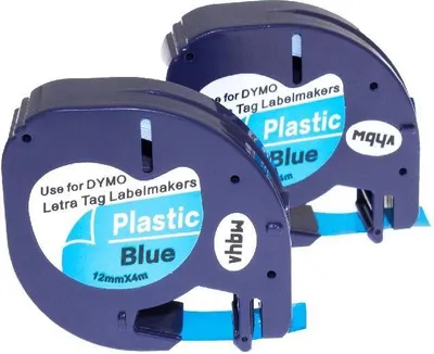 Produktbild von vhbw 2x Schriftband-Kassette kompatibel mit Dymo LetraTag LT-100H, 2000, LT-100T, Plus LT-100H, 200B Etiketten-Drucker 4m x 12mm Schwarz auf Blau