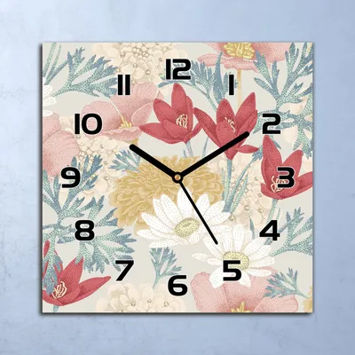 Produktbild von Wanduhr Echt-Glas-Küchenuhr Frühlingsblumen Quarz Lautlos 30x30 Deko Bilder