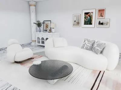 Produktbild von Weiße Wohnzimmer Sitzgarnitur Stilvoller Dreisitzer Schaukelstuhl
