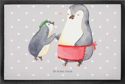Produktbild von Mr. & Mrs. Panda Schuhabstreifer Pinguin mit Kind 50 x 75 cm - Grau Pastell - Geschenk, Schmutzfangmatte, Muttertag, Mutter, Schmutzmatte, fußmatte, Gummimatte, Mama