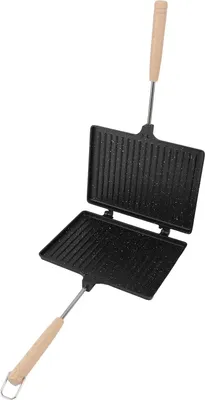 Produktbild von Doppelseitiger Gegrillter Panini-Maker - Sandwichmaker mit Antihaftplatten - Schneller Frühstücksbooster - Einfache Tragbarkeit für Familiengebrauch - Aluminiumlegierung - Massivholz - 23 X