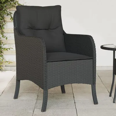 Produktbild von 2 schwarze Gartenstühle mit Kissen aus Poly-Rattan