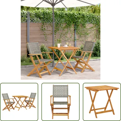 Produktbild von The Living Store 3-tlg. Bistro-Set Grau Poly Rattan und Massivholz