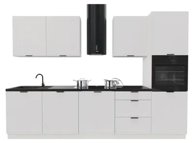 Obrázek produktu pro Kuchyňská linka 300 cm - s černou pracovní deskou - Bílá matná - tiché dovírání - Hliníkové úchytky - Kuchyňský nábytek - ADELE