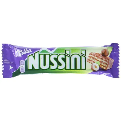 A Milka Nussini chocolate bar on a white background.