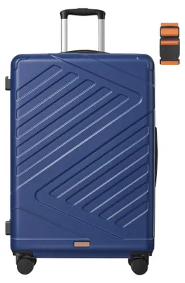 Immagine prodotto di Valigia rigida espandibile con lucchetto TSA e cinturino di fissaggio bagagli | Blu | 45x25x65 cm