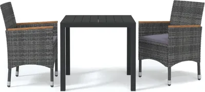 Obrázek produktu pro vidaXL 3dílný zahradní jídelní set s polštáři Poly Rattan Grey