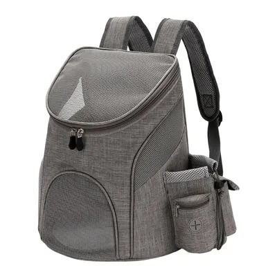 Produktbild von Atmungsaktive Haustier Rucksack für Hunde und Katzen bis 9 kg, Hunde Rucksack Mit Flaschenhalter, Grau
