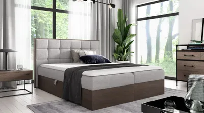 Produktbild von Kontinentales Bett 140x200 CHANTELLE 1 - dunkle Eiche / helles Grau + GRATIS Matratzenauflage