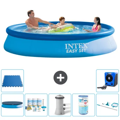 Produktbild von Intex runder aufblasbarer Easy-Set-Pool – 366 x 76 cm – Blau – im Lieferumfang enthalten Abdeckung - Wartungspaket - Filterpumpe für Schwimmbad - Filter - Reinigungskit - Bodenfliesen