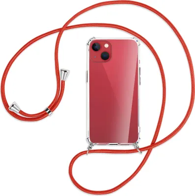 Produktbild von Handykette Backcover-Schutzhülle mit Band (Metall silberfarben) für Apple iPhone 13 - rot