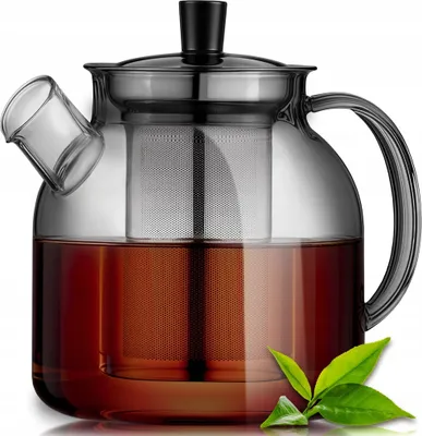 Produktbild von Kuketo | Teekanne 1500ml - Schwarz - Hochwertiges Glas - Mit Edelstahl-Zubereiter - Modernes Design