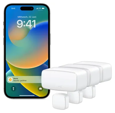 Produktbild von Eve Door & Window (Matter) 3er Set: Smarter Kontaktsensor für Tür & Fenster, Hau