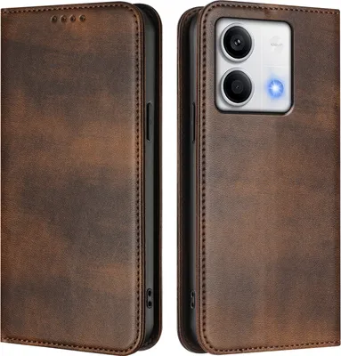 Produktbild von Handyhülle für Xiaomi Redmi Note 13 5G, Vintage Leder RFID Schutz Kartenfach Standfunktion Magnetische Klapphülle Braun
