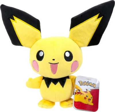 A plush toy of the Pokemon character Pichu is shown against a white background.