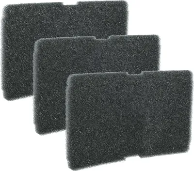 Three black foam filters arranged in a staggered formation against a white background.