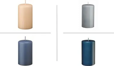 Produktbild von Stumpenkerzen Farbsystem J in der Größe 100/60 mm (H x D), 12 Stück (je 3 Kerzen in der Farbe blue