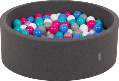 Obrázek produktu pro KiddyMoon 90x30cm/200 míčků ∅ 7cm Kulatý Suchý Bazén s míčky Certifikováno vyrobeno v EU, Tmavě Šedá: Bílá/Šedá/Modrá/Tmavě Růžová/Světle Tyrkysová