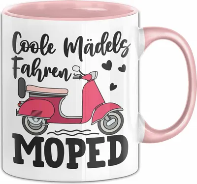 Produktbild von Coole Mädels Fahren Moped Tasse Geschenk Fahrerin Mofa Scooter Roller (Rosa)