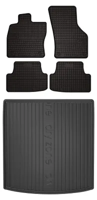 Image de Tapis en caoutchouc + bac de coffre pour Volkswagen Golf VII 2012-2020 (break, plancher haut) – 5 pièces, noirs, sur mesure