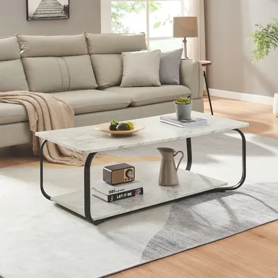 Image de Table basse 'Kolta' 120x60x43 cm aspect marbre, blanc
