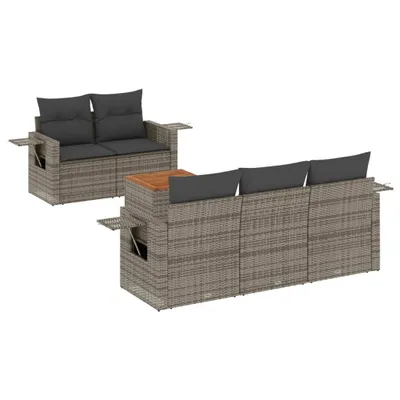 Produktbild von 6-tlg. Garten-Sofagarnitur mit Kissen Grau Poly Rattan