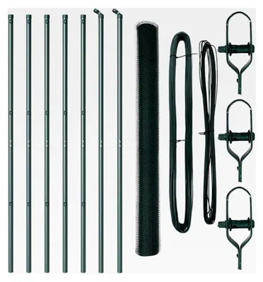 Produktbild von Zaunpfosten Grün 10 x 1,5 m (13 mm Maschenweite) aus Stahl und PVC für Gartenzaun, Hundezaun, Weidezaun, Hühnerzaun und Gartennetz mit Bodenbefestigung