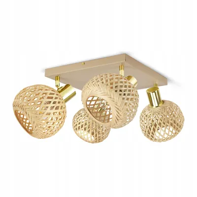 Zdjęcie produktu dla Lampa sufitowa Luxolar LED 4 żarówki E27 rattan boho beżowy/szary – regulowana obrotowa lampa sufitowa do salonu, jadalni