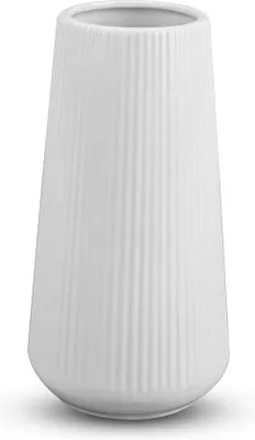 Obrázek produktu pro Uniqoos® Bílá keramická váza, rozměry 11 × 7,5 × 19,7 cm (délka × šířka × výška) – malá váza na květiny, ideální pro pampasovou trávu, dekorativní váza do obývacího pokoje a jídelny