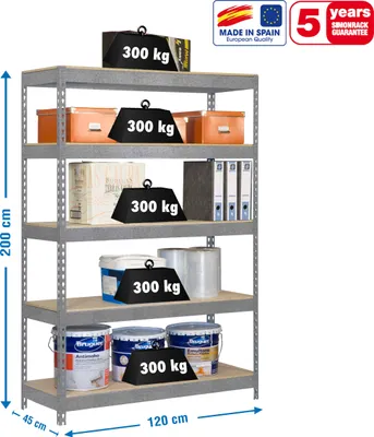 Immagine prodotto di Simonrack scaffalature pesanti KIT BRICOFORTE 1204-5 CHIPBOARD 778100040201245 zincato 120,0 x 45,0 x 200,0 cm